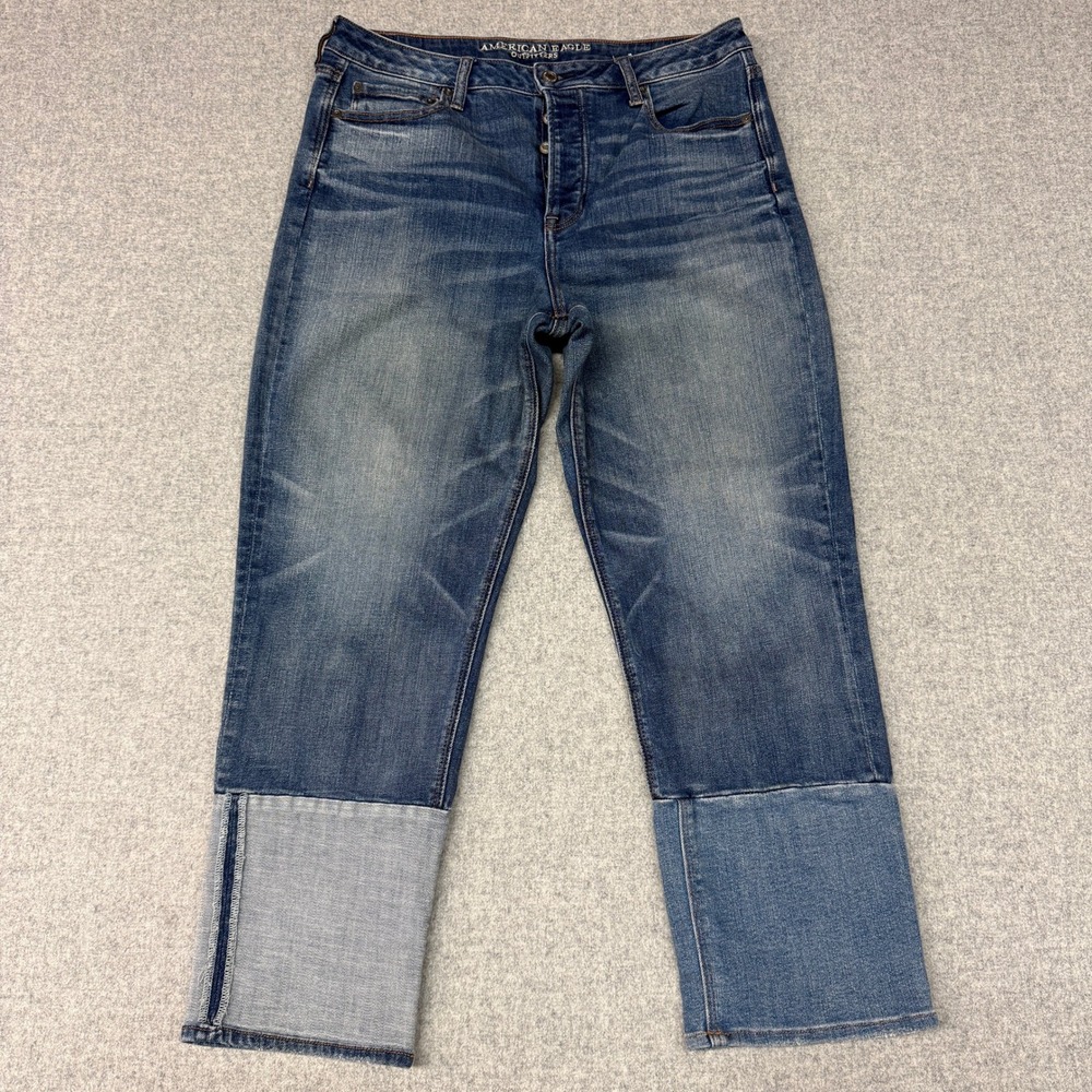 American Eagle Jeans 14 Regular Blue Stretch X Released Hem Button Fly Denim